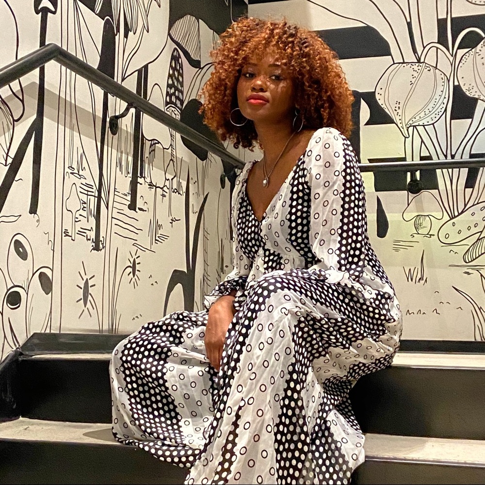 Long sleeve black and white Polka dot dress
